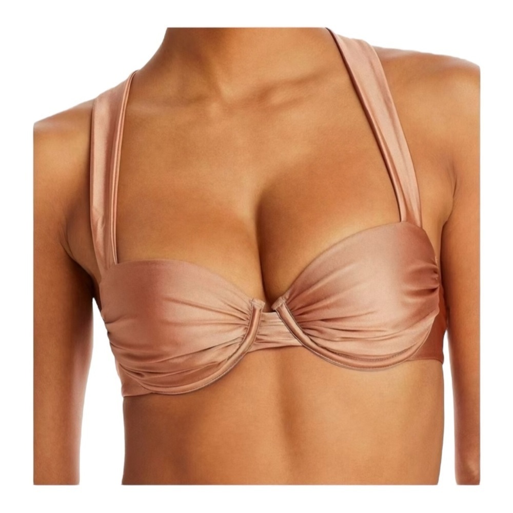 Aqua Swim Ruched Underwire Bikini Top in Caramel NWT